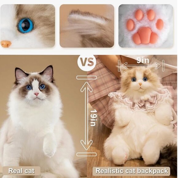 Chongker Cat Shaped Backpack 🐱Handmade Realistic Rag Doll Cat Brand New 🥰 - Picture 3 of 15